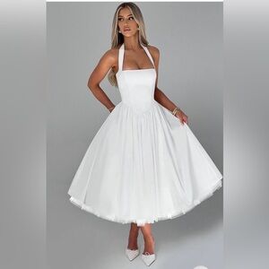 CRESSIDA MIDI DRESS Chic Strapless White Dress